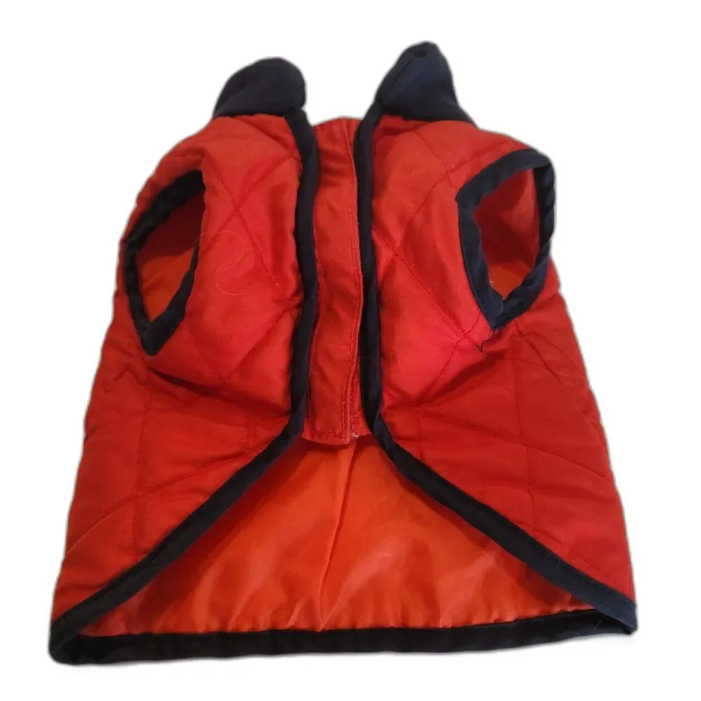 Sporn Red 6 Foot Dog Leash with Red and Navy Blue Quilted Dog Jacket Size Small